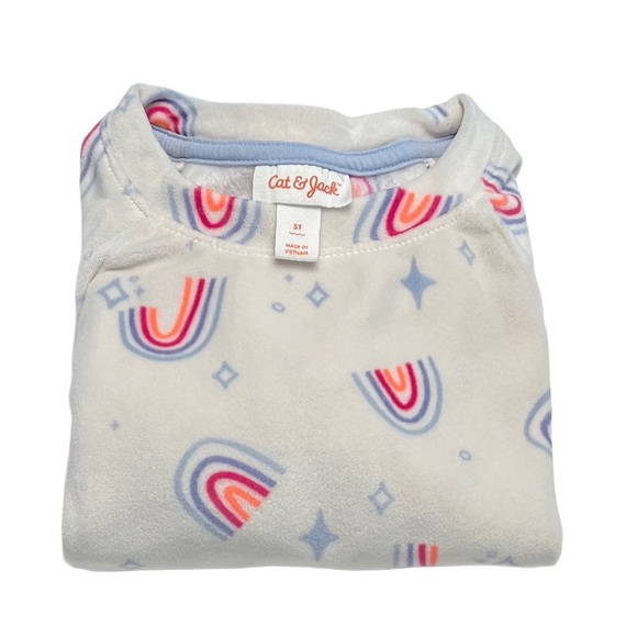Cat & Jack Kids Fleece Sweatshirt Off White with Rainbows & Stars | Girls 5T - Picture 3 of 3